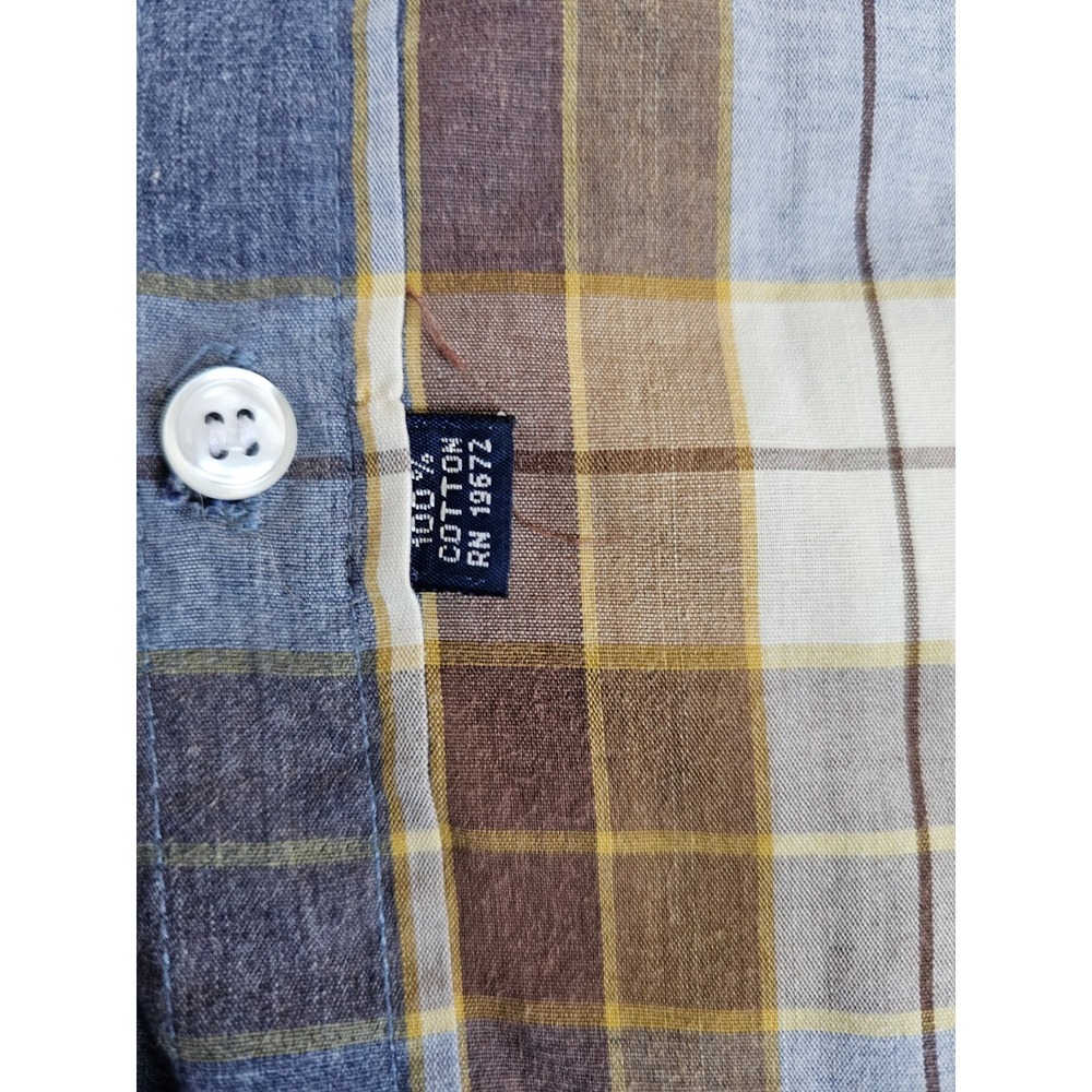 Vintage Polo Ralph Lauren Mens Plaid Button Down Shirt Blue Brown Cotton - Picture 5 of 9